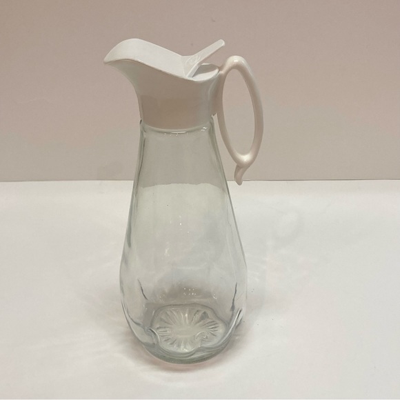 Vintage 9” Log Cabin Glass Syrup Dispenser Pitcher - Picture 4 of 8